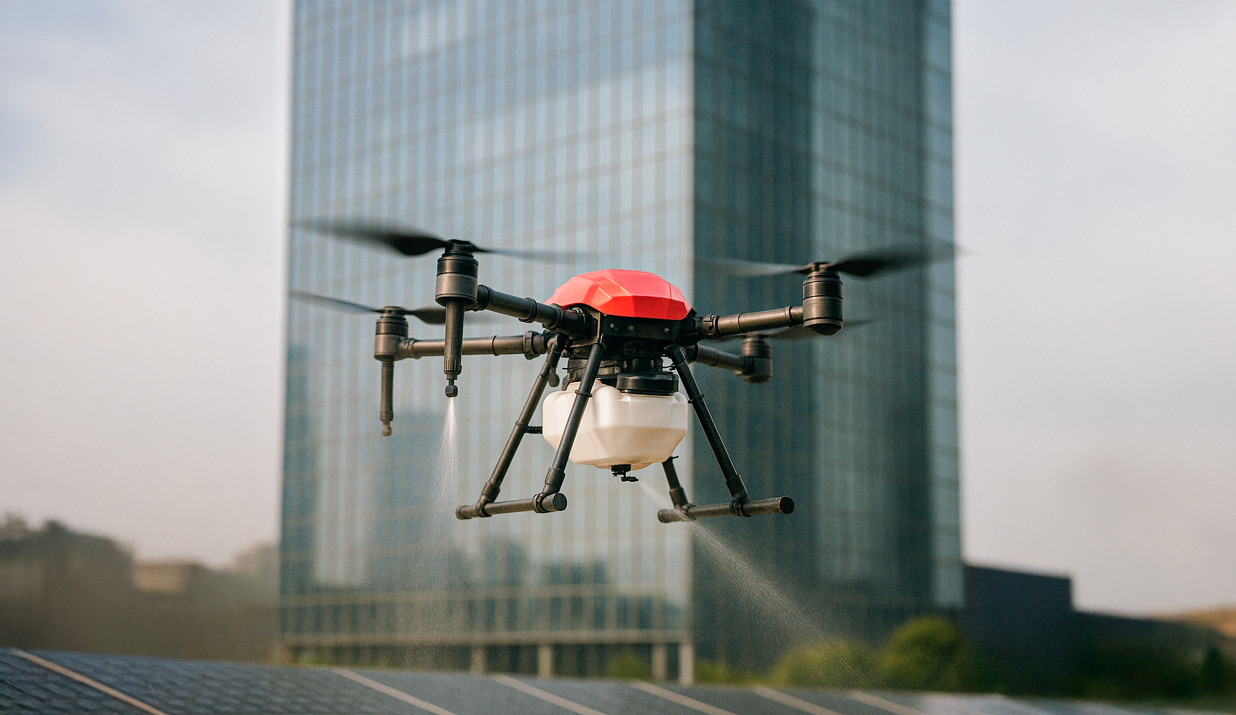 Drone de limpeza industrial em ação